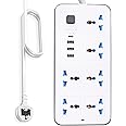 Tycom Power Strip Surge Protector with USB- Extension Cord Flat Plug with Widely 6 AC Outlet and 3 USB + 1 Type C, Small Desktop Station with 6 ft Power Cord, Compact Socket (GK-A38-WHT)