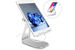 pjp electronics Tablet Stand Multi-Angle, Desktop Adjustable Holder Stand for iPad, Air, Pro iPhone, Samsung Galaxy Tablet, Nintendo Switch, Full Aluminum 4-13 inch (Silver)