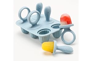CLDY 6 Mini Moule à Glace Bébé Réutilisable, 6 Pochons en Silicome Alimentaire Sans BPA, Moules à Popsicle Enfant avec Bâtonnets, Compatible Lave-vaisselle, pour Popsicles, Crèmes Glacées, Sorbets (Bleu)