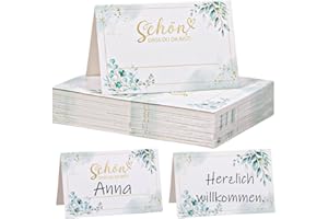 ANICY 50 Stück Tischkarten Geburtstag, Tischkarten Hochzeit, Tischkarten Schön Dass Du Da Bist, Eukalyptus Namensschilder Hochzeit, Tischdeko Platzkarten für Hochzeiten, Taufen, Geburtstage, Kommunion