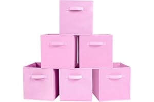 PowerKing Lot de 6 bacs cubiques de rangement pliables en tissu pour placard et jouets, Polypropylène, rose, Rose