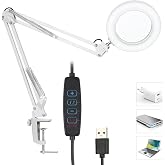 Akrobat Hareketli 8X B&uuml;y&uuml;te&ccedil;li Led Işıklı Masa &Ccedil;alışma Lambası - Mengeneli (Beyaz)