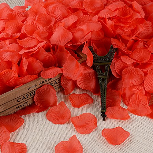 QUMAO 2000 Stück Rosenblätter künstlich Rosenblüten Rosen Blatt Blumenblätter aus Polyester Seide Kunstblumen für Hochzeit Feier Deko, Valentinstag romatische Überraschung (Rot) - 5