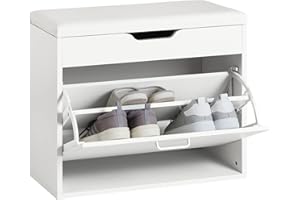 ‎SOBUY FSR95-W Szafki na buty Ławka na Buty komoda na buty z 1 klapką Wyściełana Poduszka Organizatory obuwia Biały 60 x 50x 30 cm