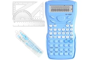 WZIOEPUL Scientific Calculators Maths Set Protractor and Compass - Set for Geometry with Rulers and Two Set Squares and Scientific Calculators,240 Functions 2 Line 10+2 Digits,Desk Math for School - Blue