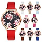 Altsommer Frauen Sport Quarz Uhr aus Lederarmband mit Römische Ziffern,Armband mit Bunter Blumen Zifferblatt,Analog Quarzuhr Lederarmband Damen Uhr für Damen Herren, (Hot Pink)