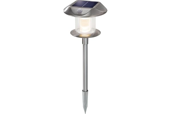 Esotec Lampadaire solaire Sunnylight, Duo Color, lampe torche PIR, batterie, lampe torche solaire enfichable, H=38cm, acier inoxydable, métal, extérieur 102092