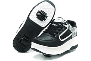 HUSK'SWARE HUSKSWARE 2-Wheel LED Roller Skate Shoes for Kids Boys Girls – Adjustable Light-Up Sneakers with USB Charging – Retractable Skating Shoes for Outdoor Sports – EU 27-40 – Black Pink Gold Silver White