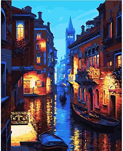 DIY Oil Painting,Onezi Paint By Number Kit-Venice Night,Canvas with Brushes 16*20 inch