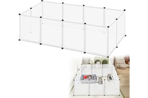 HENGMEI Freigehege Gittergehege Kaninchen Gehege Meerschweinchen Käfig Kleintierkäfig Welpengehege Hasengehege, Transparent, 145x75x48cm