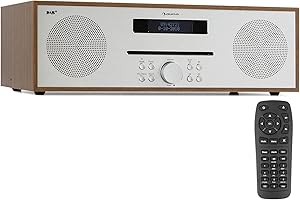 AUNA Silver Star CD-Dab - Radio Dab, Internet, WiFi, Dab+ et FM, Panneau Frontal élégant, AUX in, USB, Prise Casque, Bluetooth, 2 x 20W, Son stéréo, Boîtier Imitation Bois - Brun