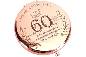 KAEMPE Cadeau 60 Ans Femme, Miroir De Poche en Or Rose, Idee Cadeau 60 Ans Anniversaire Femme, Miroir De Voyage Rond Cadeau Femme 60 Ans pour Sœur, Maman, Amie