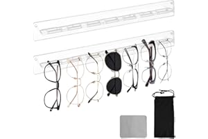 DIBALIYI 2 PCS Brillenaufbewahrung Wand, Transparent Brillenständer 7 Brillen, Acryl Sonnenbrillen Organizer Wandmontage, Brillenhalter für Aufhängen der Brill