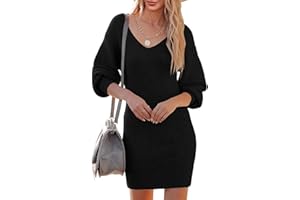Saodimallsu Strickkleid Damen V-Ausschnitt Pulloverkleid Langarm Pullover Elegant Minikleid Sweater Freizeitkleider Tunika Pullikleid Strickpullover Kleid für Herbst Winter