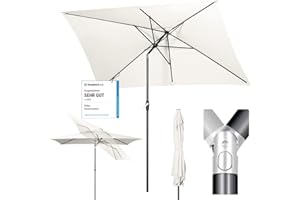 Sekey 200 × 300 cm Aluminum Sonnenschirm Marktschirm Gartenschirm Terrassenschirm Sonnenschutz Creme UV 50+ Rechteckig