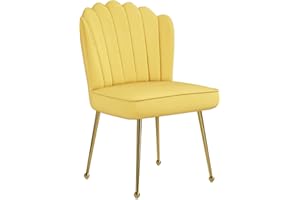 HOMCOM Shell Luxe Velvet Accent Chair with Gold-tone Metal Legs, Modern Vanity Chair for Living Room, Bedroom, Home Office, Yellow