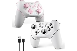 AceGamer 2pcs Wireless Controller für Switch/Switch 2/Lite/OLED, Controller für Switch Pro mit Weckfunktion mit einer Taste，Switch Pro Controller mit Doppel vibration/Turbo/Screenshot (Rosa & Weiß)