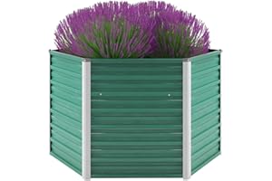 vidaXL Green Raised Garden Bed – Galvanised Steel Hexagonal Outdoor Planter for Plants, Vegetables, Herbs and Flowers - 129x129x77cm