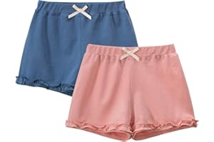 ELUTONG Kinder Mädchen Kurze Hose, 2 Paar Baumwolle Sommer Sport Shorts mit Schleifen für Outdoor Rosa Blau 3-10 Jahre