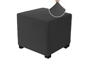 RAPRAP Stretch Jacquard Ottoman Cover, Soft Comfortable Dustproof Stool Covers for Square Footstool, Footstool Protector with Elastic Bottom Machine Washable Square Footstool Covers, Dark Gray, M