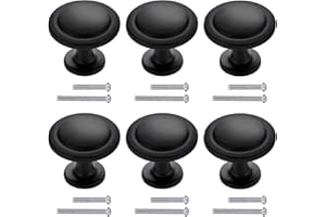 BIGLUFU Pomo para Armario Redondo, 30mm Tirador para Cajón, Pomos Tiradores de Mueble, Perillas de Gabinete Perillas de Cajón, para Puertas Armarios de Cocina (6, Negro)