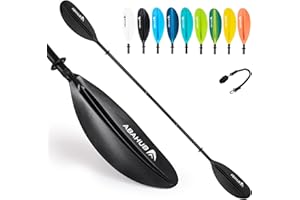 ‎ABAHUB Abahub Kajak Paddel verstellbar 220cm bis 240cm Aluminium Doppelpaddel mit Paddelleine für Kajakfahren Aluminiumlegierungs Schaft Kunststoff Klingen Schwarz/Weiß/Blau/Grün/Orange/Gelb/Türkis