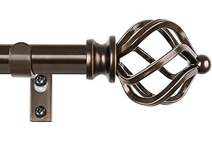 KAMANINA Bastone per Tende Estensibile da 80 a 148 cm, Bastone per Tende in Bronzo con Estremità a Gabbia Ritorta, Per Finestre Balconi Camere da Letto