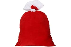 Koboko Worek Świętego Mikołaja, 70 x 50 cm, aksamitny worek Mikołaja ze sznurkiem i pomponami, worek na prezent na Boże Narodzenie, Boże Narodzenie, do kostiumu Świętego Mikołaja, dekoracja, Boże