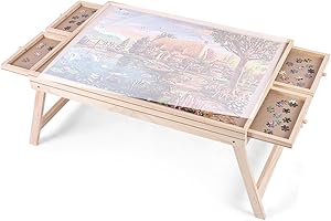 Ruication Jigsaw Puzzle Table 1000 Pieces Wooden Puzzle Board With Leg Smooth Fiberboard Work Surface Puzzle Plateau 4 Sliding Drawers Storage System For Adults Kids Children Boy Girl Gift