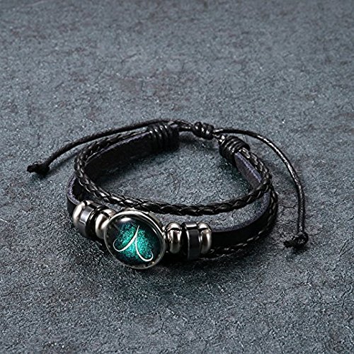 Young & Forever Valentine Gift rakhi gift for sister rakhi gift for brother friendship day gift for best friend Valentine Gifts for Girlfriend Valentine Gift for Boyfriend Love 12 Constellation Zodiac Sign Good Luck Handmade Black Genuine Leather Unisex Bracelet - Image 5