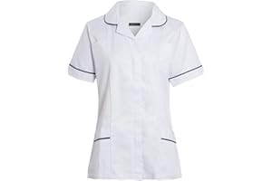 shelikes Womens Hospital Uniform Ladies Healthcare Zip Fastening Collared Nurse Tunic Top Medical Uniform Salon Vet Healthcare Maid Dress