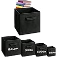A406 2x Foldable Storage Boxes Storage Cube Boxes Storage Basket Fabric Cubes with Handles Collapsible Fabric Organiser Clothes Storage Box (Medium-25x25x25cm, Black)