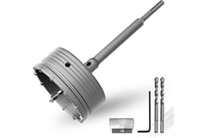 CSOOM Scie cloche à béton de 130 mm avec rallonge SDS plus de 220 mm, pointe en carbure de tungstène, 2 forets de centrage