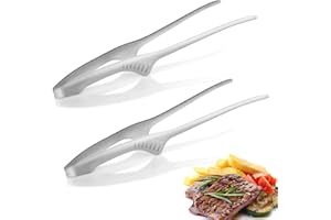 Grevosea 2 Pcs Korean Japanese BBQ Tongs, Stainless Steel 9.4 Inch Self-Standing Silver BBQ Tongs Heat Resistant, for Camping, Barbecue, Buffet, Salad