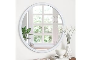 JJUUYOU Espejo redondo circular montado en la pared, espejo vintage con marco de madera, espejos decorativos para baño, sala de estar, dormitorio, dormitorio, diciembre, color blanco