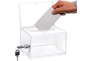 DBAATTZ Boîte de Dons en Acrylique, Boîte à Dons Verrouillable, urne Électorale Transparente avec Serrure à Clé, Tirelire Transparente, avec Autocollant, pour Stocker les Bulletins de Vote et les Collectes