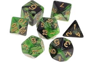 Yourandoll 7 pièces dés polyédriques D20 D12 D10 D8 D6 D4 16mm Jeu de dés en Acrylique pour Donjons et Dragons DND Dice RPG MTG Table Jeux Double Couleur (Vert Noir)
