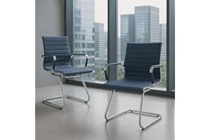 Ya-Home Chaise de Conférence Lot de 2 Chaise Bureau en Cuir PU avec Accoudoirs Chaise Visiteur Moderne avec Cadre Chromé, Bleu