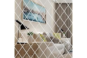 SSyang 32 Pezzi Adesivi da Parete con Specchio Rombo Autoadesivo,3D Acrilico Rimovibile Fai da te Arte Piastrelle Impermeabili Mobili Decorazione,Per Pareti,Finestre e Armadi,50 * 100cm(D'argento)