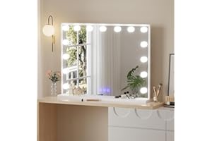 AVC Designs Hollywood Vanity Cosmetic Mirror with LED Lights Large Makeup Mirror with 15 Dimmable Bulbs and 3 Lighting Modes 58 x 45cm