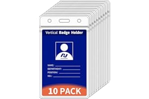 VOVIGGOL Bardzo gruby pionowy uchwyt na identyfikator, 10 szt. do smyczy, przezroczysty plastikowy uchwyt na dowód osobisty z wodoodpornym, zamykanym zamkiem błyskawicznym, ochraniacz na plakietkę z imieniem dla pielęgniarek, do biura szkoły