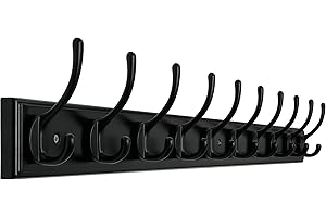 WEBI Coat Rack Wall Mounted,10 Hooks,97cm Long Wall Coat Hanger,Coat Hooks Wall Mounted for Hanging Coats,Clothes,Jacket,Black