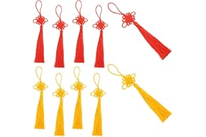 TONGIHS 10 pcs Knotting Cord Feng Shui Tassel Bag Charm, Floss Chinese Tassel with Chinese Knots, Small Chinese New Year Lucky Knot for Door and Car Handing Decoration, DIY Craft(Red+Golden Yellow)