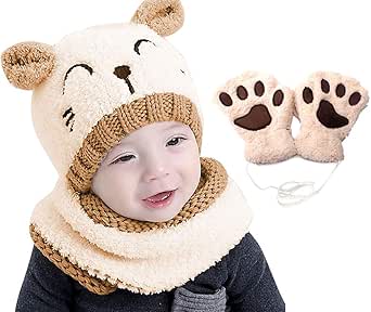 Chechury Bebe Tricot Bonnet Echarpe Gant Hiver Ensemble Set De 3 Pieces Bonnet Chapeau Echarpe Gant Enfant Chaud Enfant Bebe Fille Garcon Beanie Chapeau Pour 1 4ans Beige Taille Unique Amazon Fr Vetements Et Accessoires