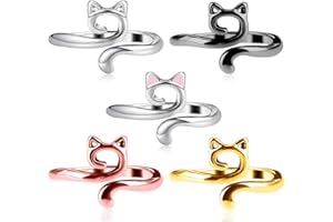 YUXIANLB Metal Open Yarn Guide Crochet Ring - Adjustable Tension Ring for Faster Knitting - Cute Cat Braided Design, 5Pcs