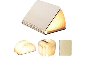 Lampada Libro Geediar Lampada a Libro USB Ricaricabile Pieghevole in Legno Magnetico LED Luce in Forma di libro, 2500mAh Batteria litio Lampada da Tavolo, Bianco Caldo
