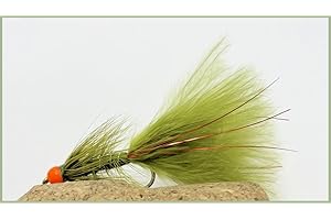 JUST CATCH BARBLESS Hothead Olive Red Flash Damsel Trout Flies size 10, choose the amount required, Best Lure Flies