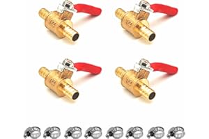 FENGJIAHUI 4 Stück 8mm 2 Wege Absperrkugelhahn mit 8 Klemmen, Gerade Schlauchtülle, Schlauchtülle Schalter Messing Kugelhahn, Rohrverschraubungen 180 Grad Bediengriff, Messingventil (8mm)