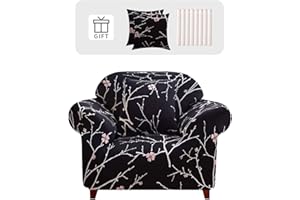 ‎LYDEVO Lydevo Sofabezug 1 Sitzer Stretch Sofahusse Elastischer Sofabezug Spandex Sofa Überzug mit 2 Kissenbezug Anti-Rutsch Waschbar Sofa Protection Cover Schonbezug Couch,Pflaumenblüte