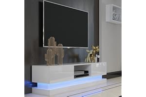 NAIMP TV Stand Cabinet Unit White 130cm With 16 Color RGB LED Lights for 32 43 50 55 inch 4k TV, Modern High Gloss Door & Matt Body TV Cabinet TV Unit with 2 Drawers Storage for Bedroom Living Room
